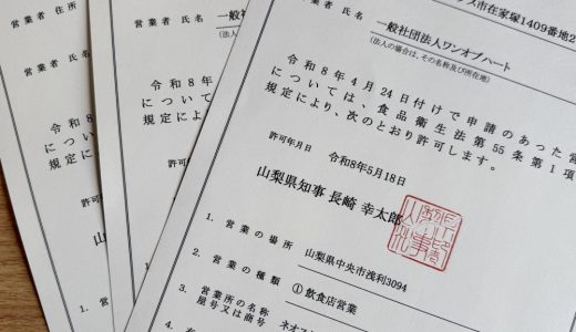 飲食業の営業許可が下りました！